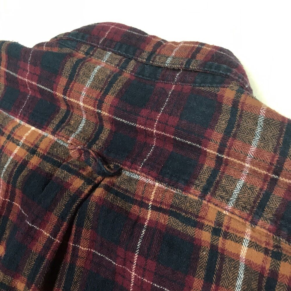 EDDIE BAUER Flannel Shirt Men M Ocher Cranberry Plaid Outdoor Autumn Grunge Gorp - Picture 8 of 16